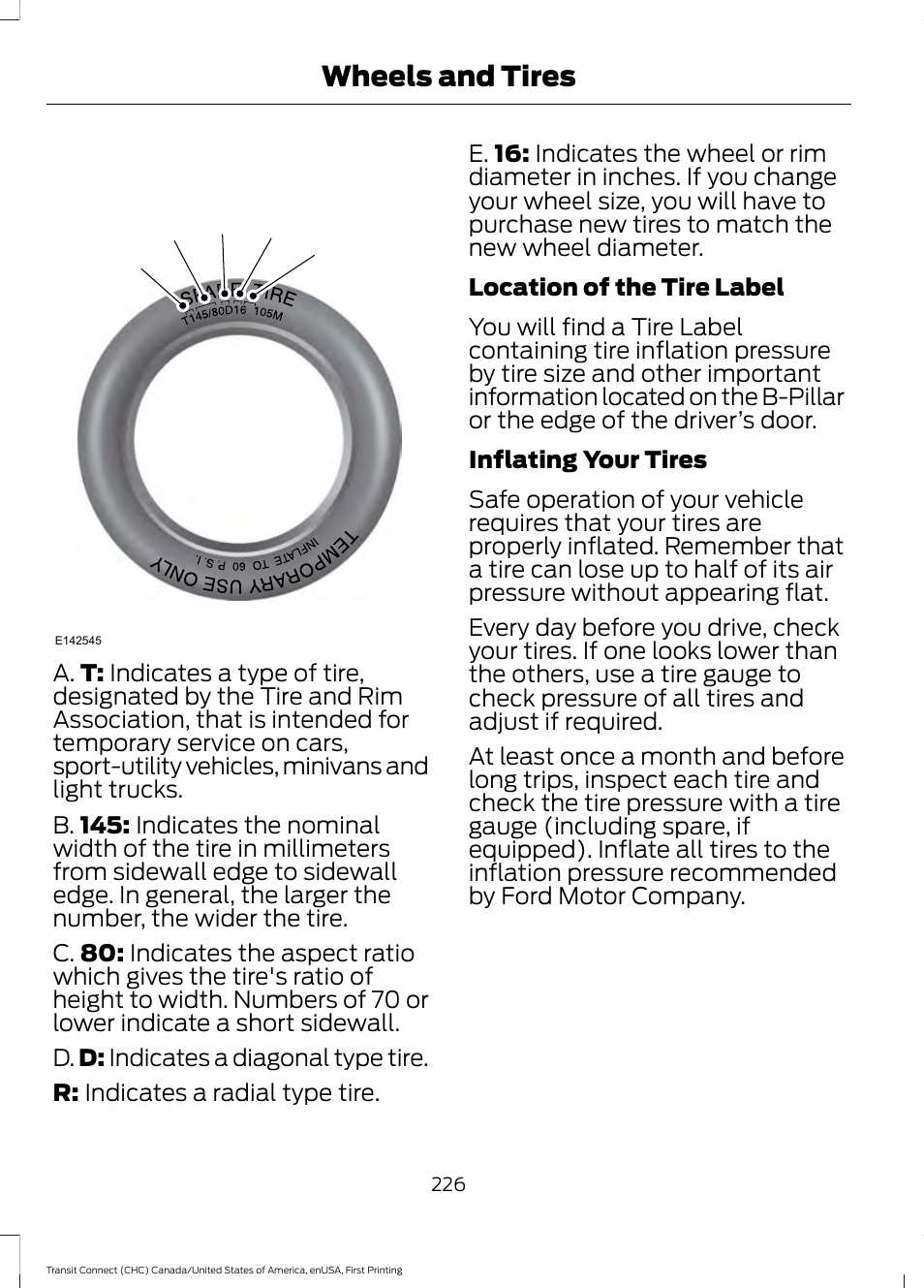 Wheels and tires | FORD 2015 Transit Connect User Manual | Page 229 / 428