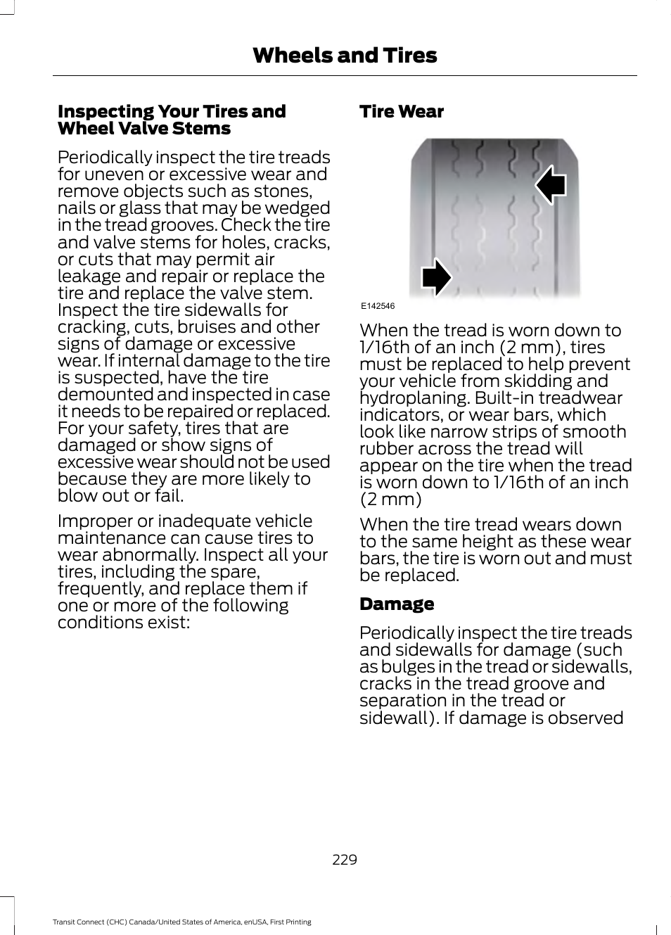 Wheels and tires | FORD 2015 Transit Connect User Manual | Page 232 / 428
