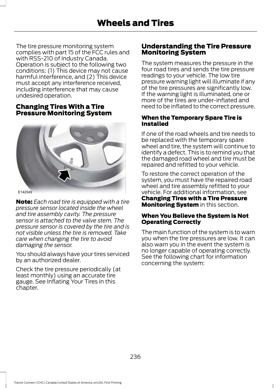 Wheels and tires | FORD 2015 Transit Connect User Manual | Page 239 / 428