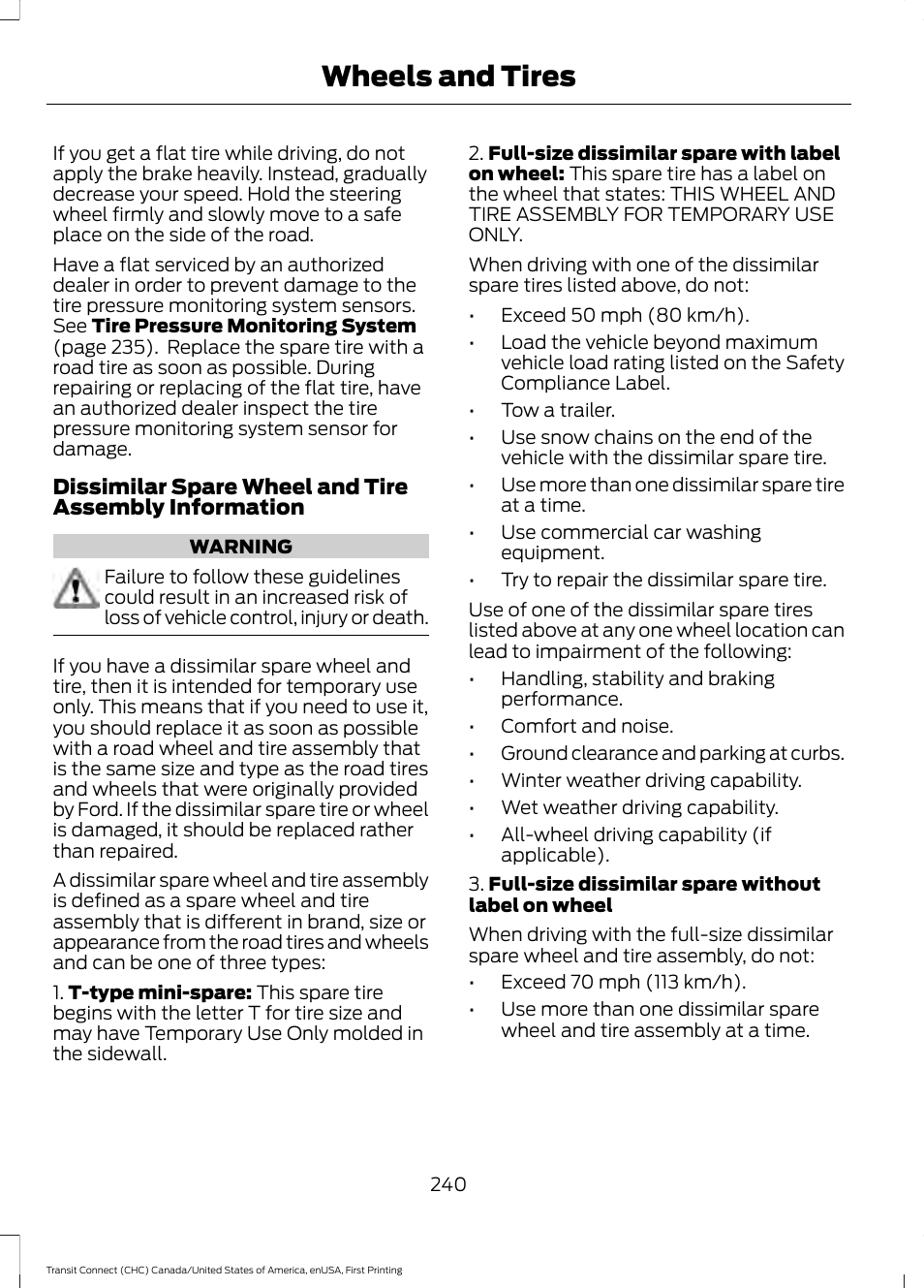 Wheels and tires | FORD 2015 Transit Connect User Manual | Page 243 / 428