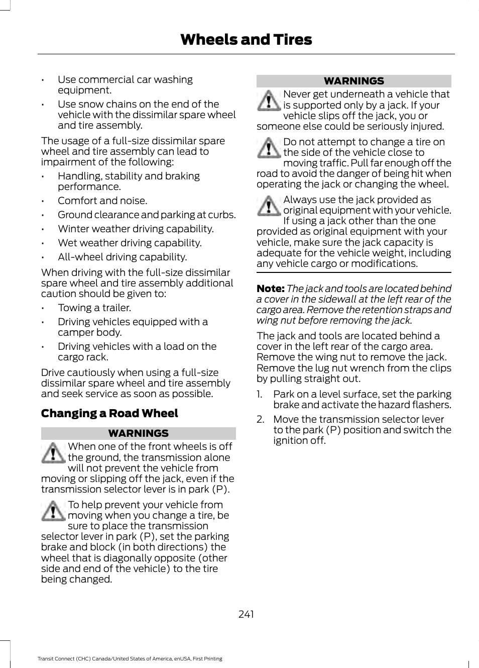 Wheels and tires | FORD 2015 Transit Connect User Manual | Page 244 / 428