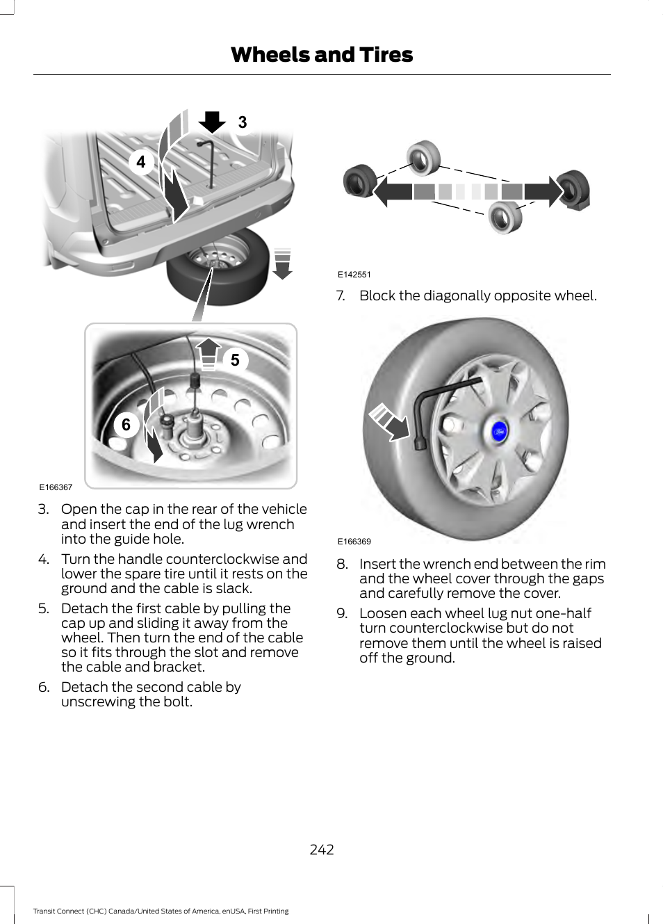 Wheels and tires | FORD 2015 Transit Connect User Manual | Page 245 / 428