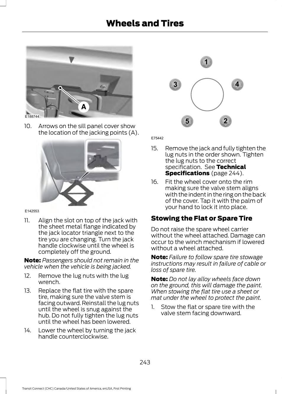 Wheels and tires | FORD 2015 Transit Connect User Manual | Page 246 / 428