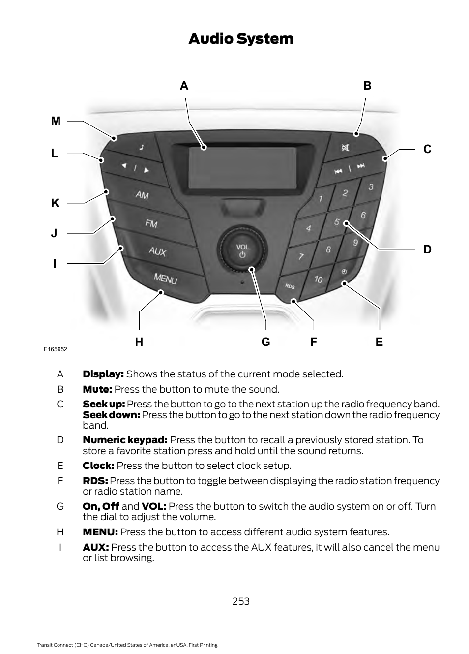 Audio system | FORD 2015 Transit Connect User Manual | Page 256 / 428