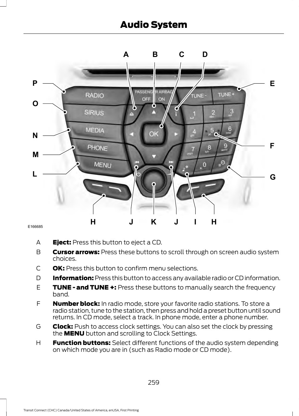 Audio system | FORD 2015 Transit Connect User Manual | Page 262 / 428