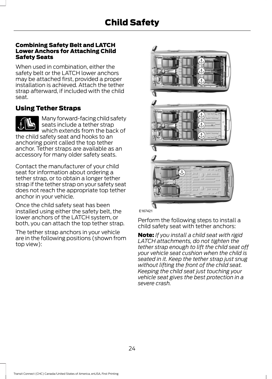 Child safety | FORD 2015 Transit Connect User Manual | Page 27 / 428
