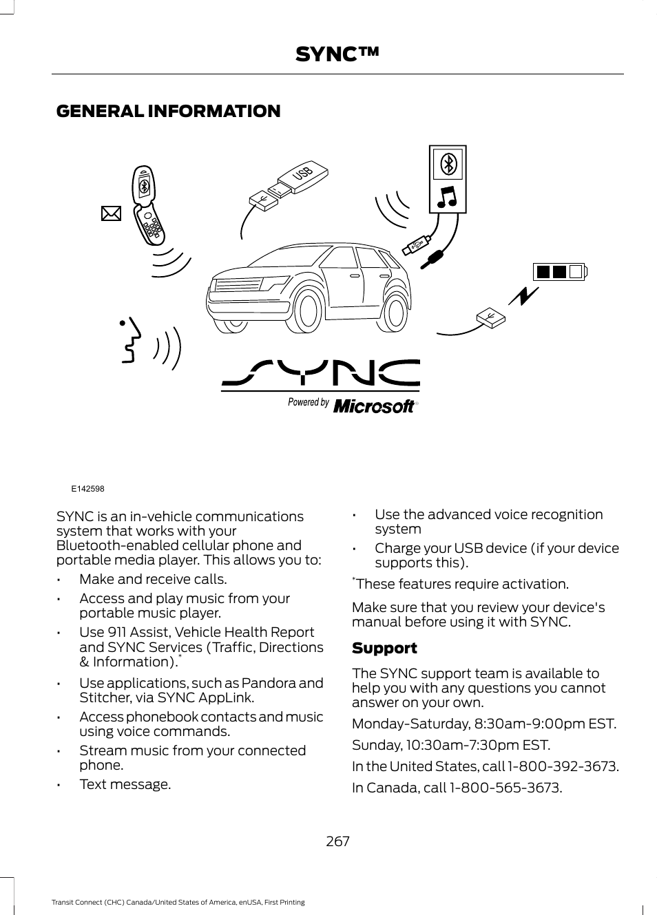 Sync, General information | FORD 2015 Transit Connect User Manual | Page 270 / 428