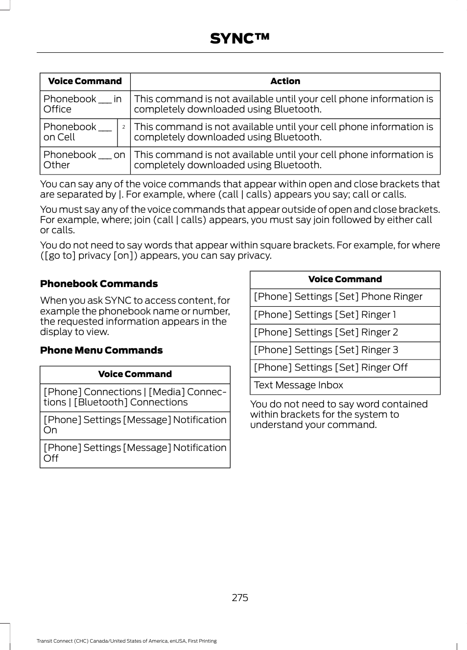 Sync | FORD 2015 Transit Connect User Manual | Page 278 / 428