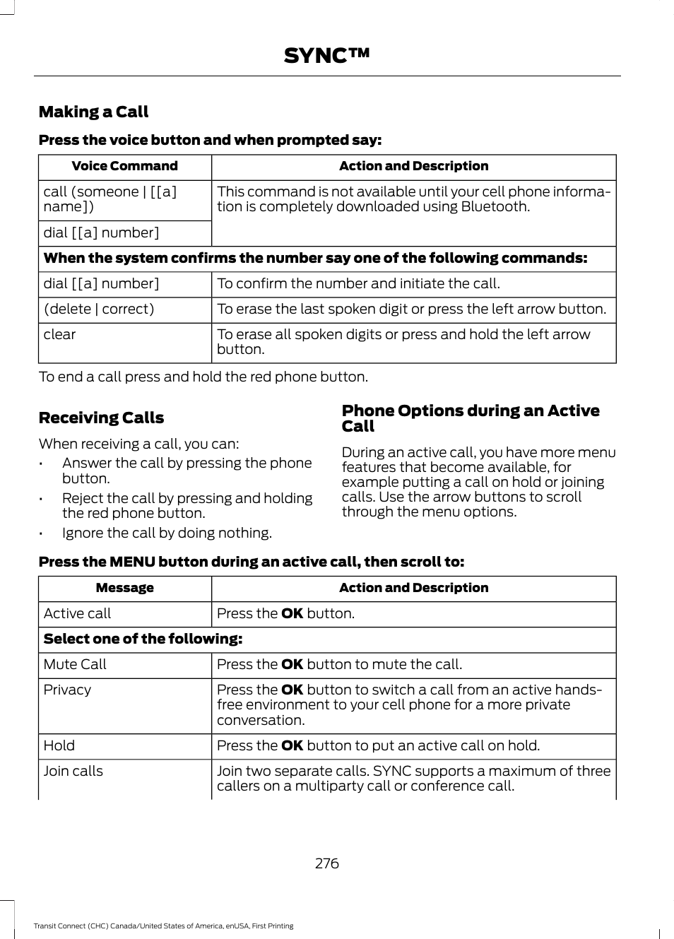 Sync | FORD 2015 Transit Connect User Manual | Page 279 / 428