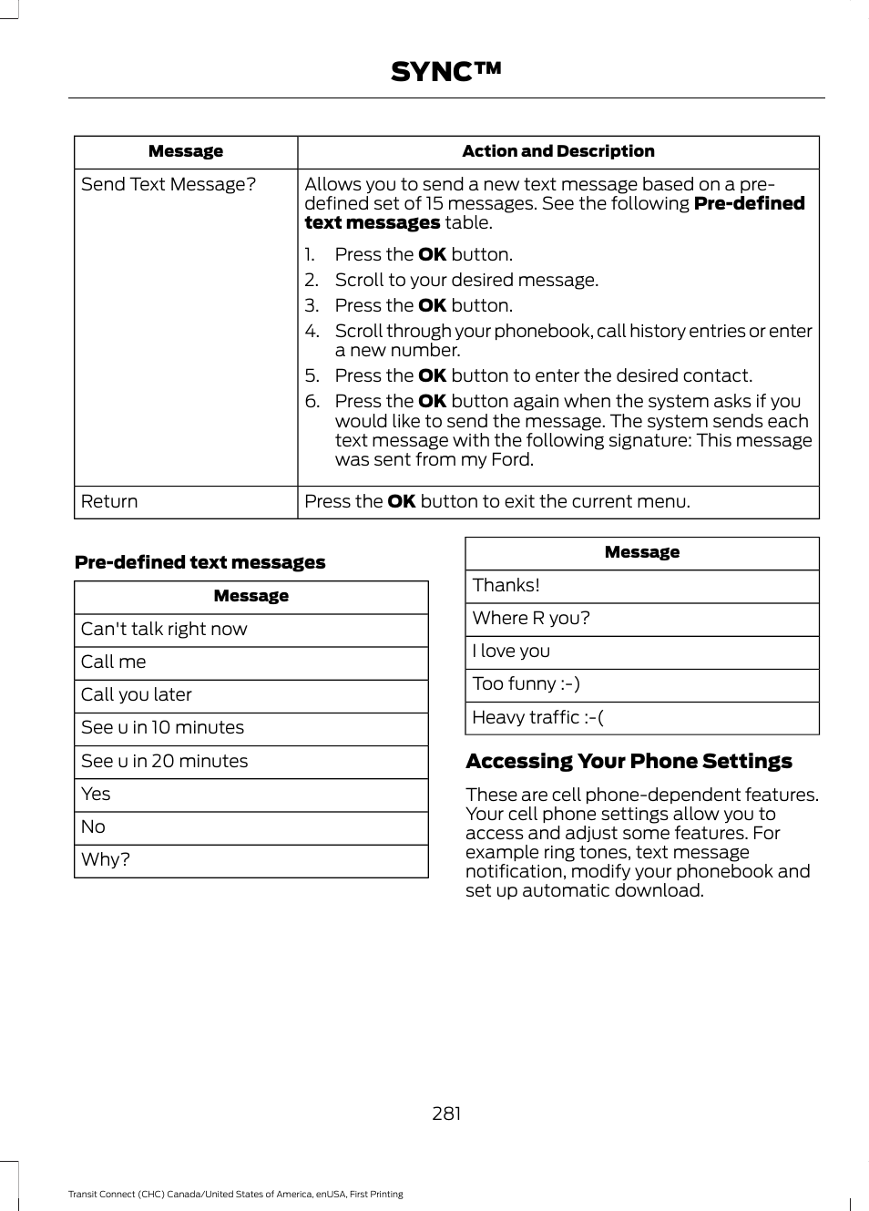 Sync | FORD 2015 Transit Connect User Manual | Page 284 / 428