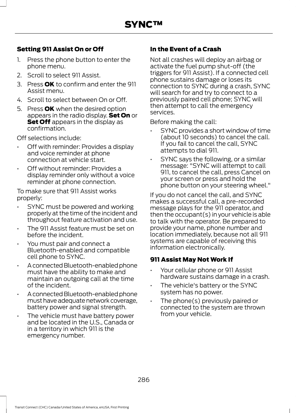 Sync | FORD 2015 Transit Connect User Manual | Page 289 / 428