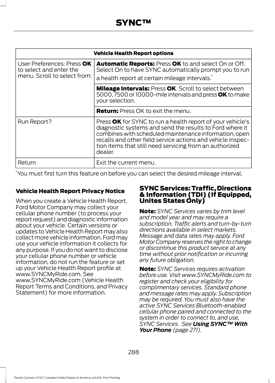 Sync | FORD 2015 Transit Connect User Manual | Page 291 / 428