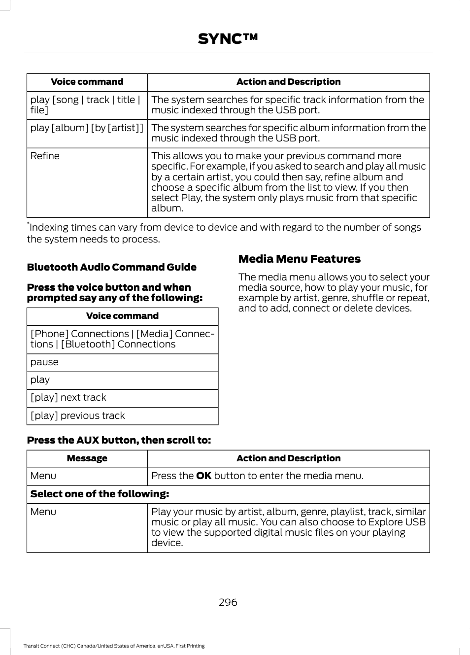 Sync | FORD 2015 Transit Connect User Manual | Page 299 / 428