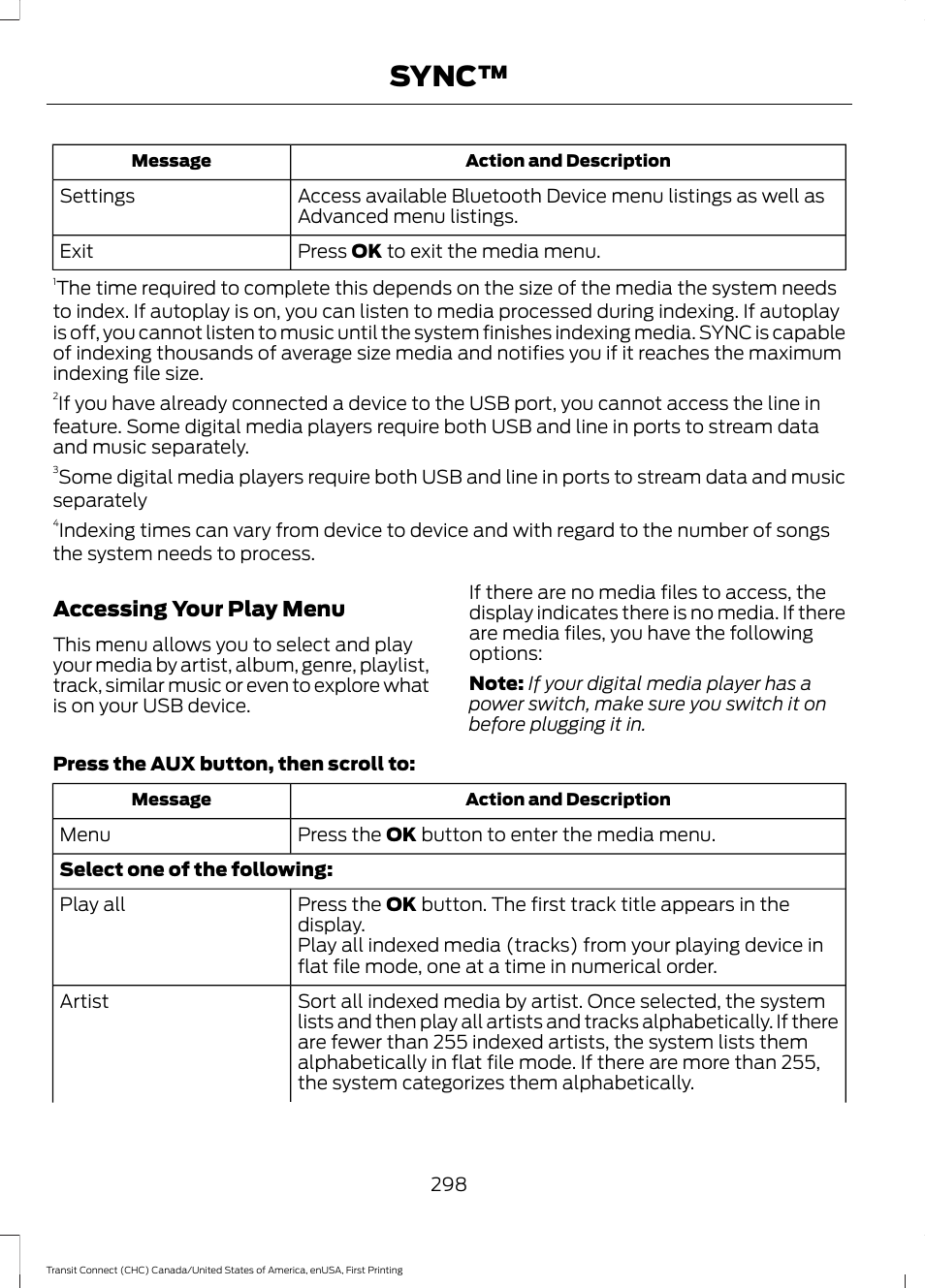 Sync | FORD 2015 Transit Connect User Manual | Page 301 / 428