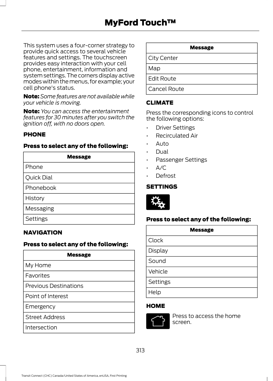Myford touch | FORD 2015 Transit Connect User Manual | Page 316 / 428