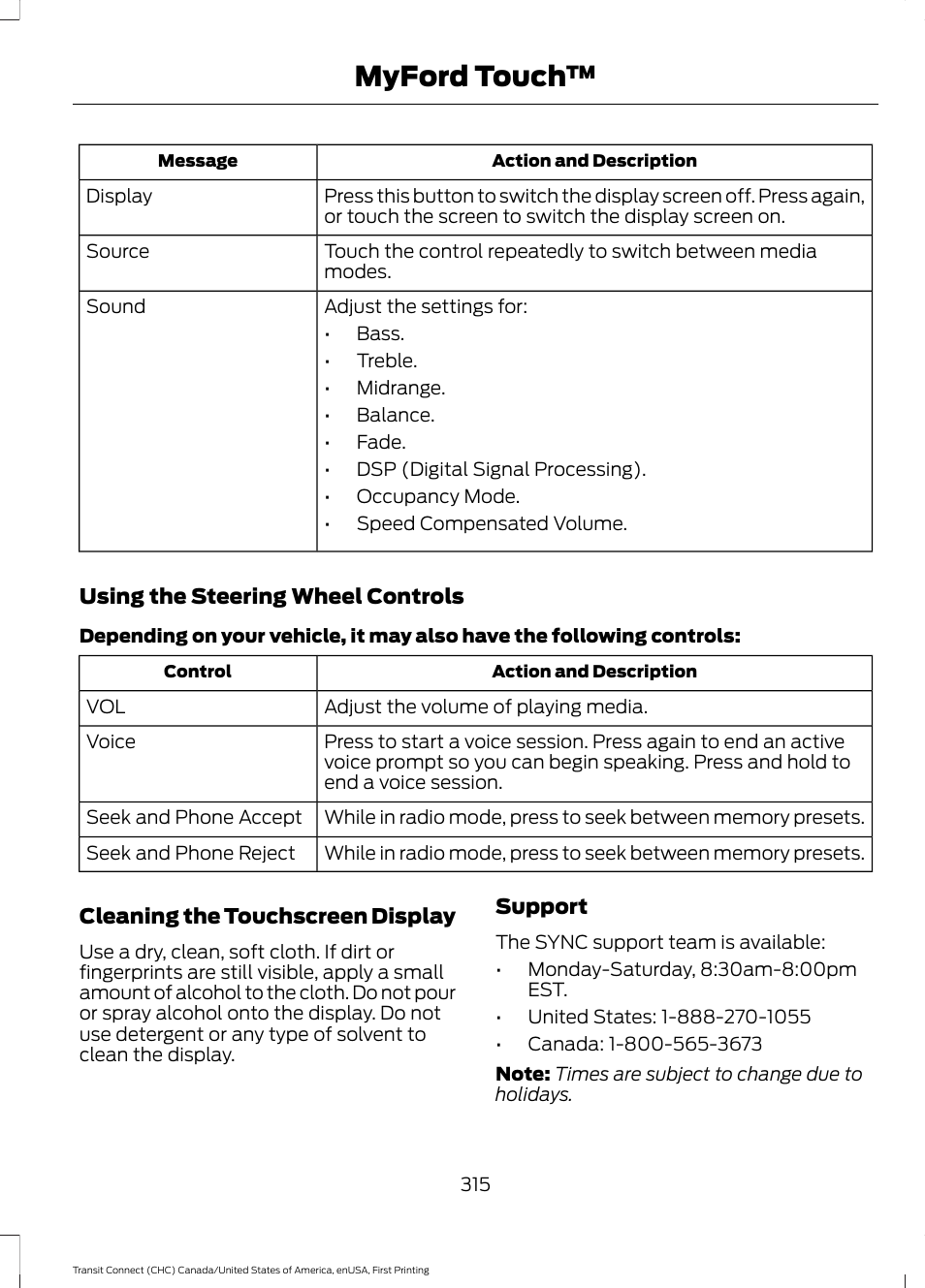 Myford touch | FORD 2015 Transit Connect User Manual | Page 318 / 428