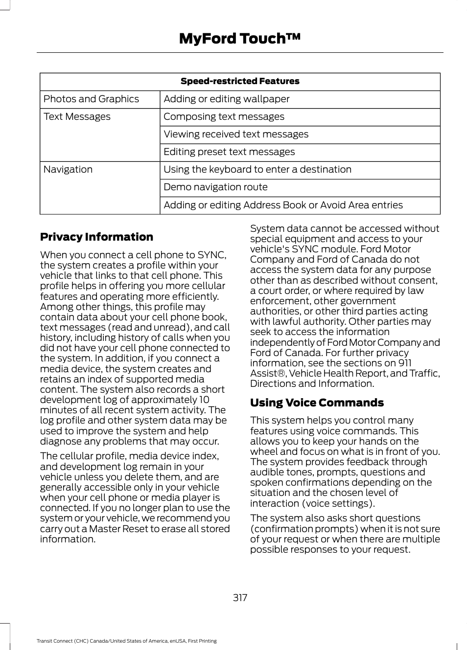 Myford touch | FORD 2015 Transit Connect User Manual | Page 320 / 428