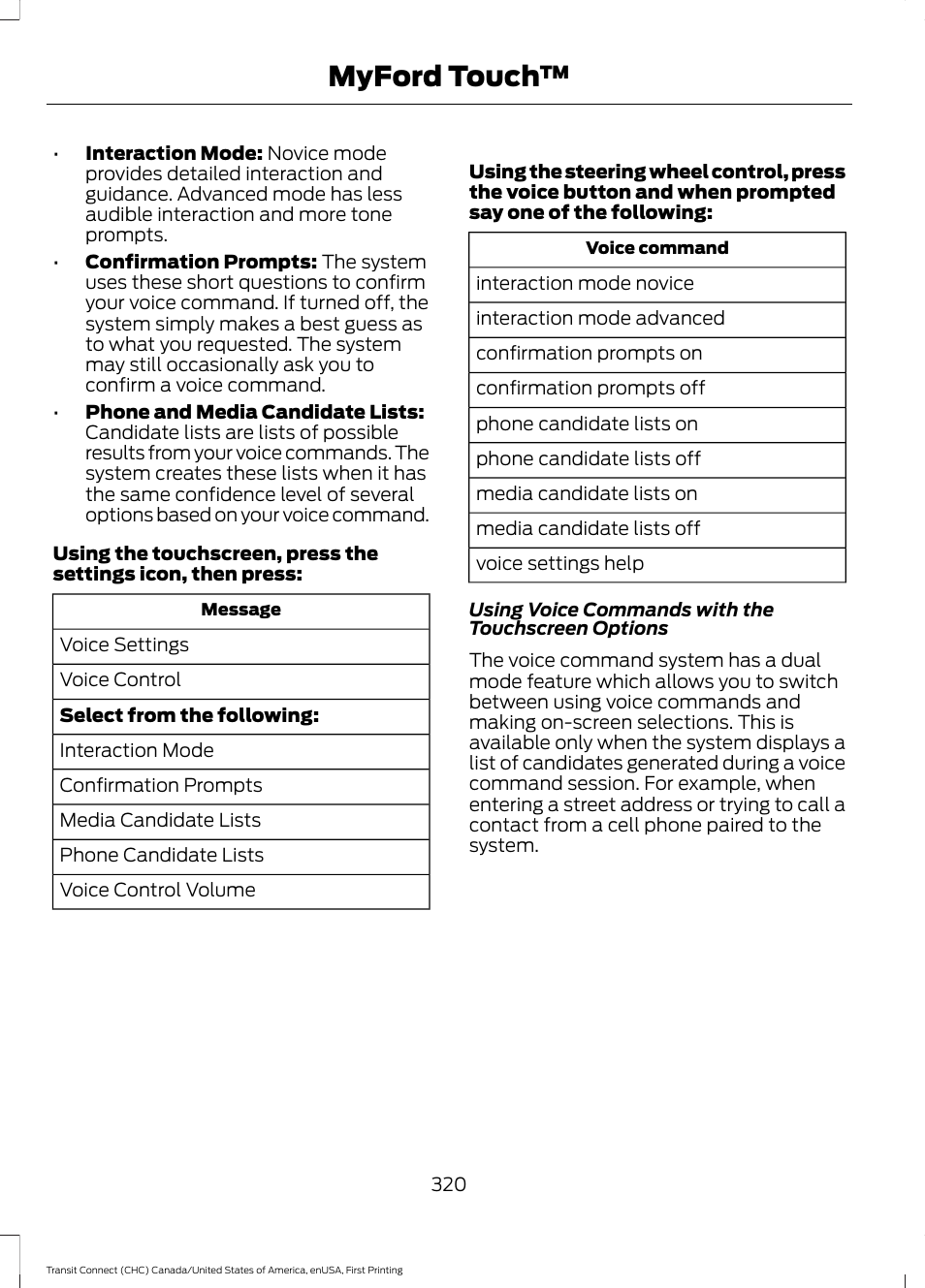 Myford touch | FORD 2015 Transit Connect User Manual | Page 323 / 428