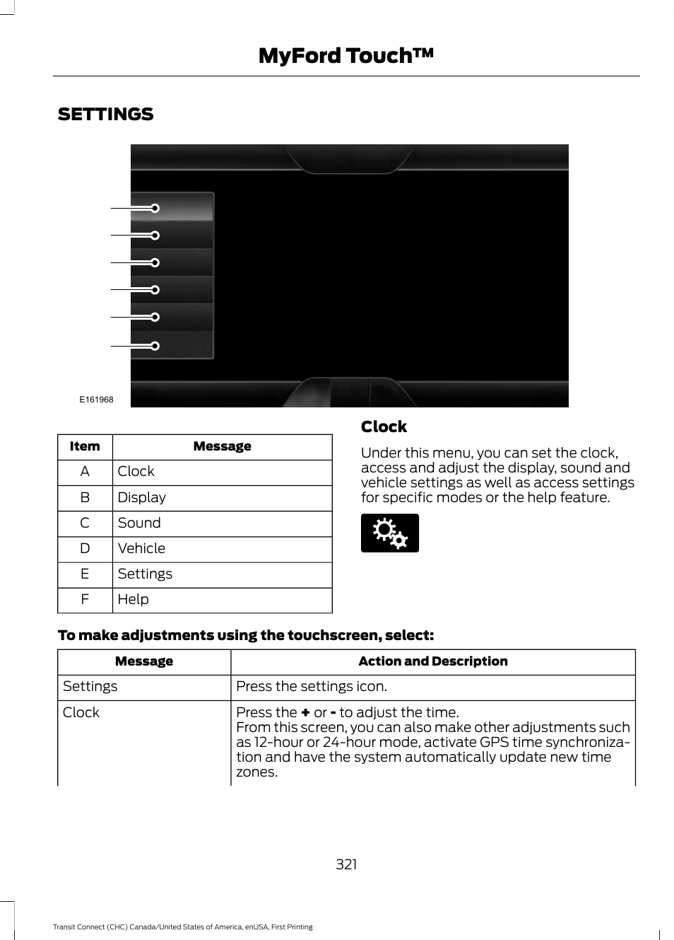 Settings, Myford touch | FORD 2015 Transit Connect User Manual | Page 324 / 428