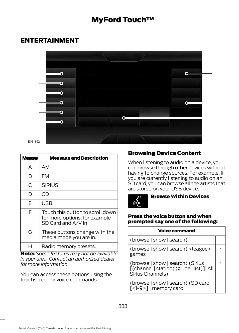 Entertainment, Myford touch | FORD 2015 Transit Connect User Manual | Page 336 / 428