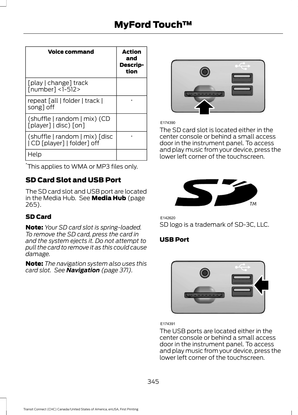 Myford touch, Sd card slot and usb port | FORD 2015 Transit Connect User Manual | Page 348 / 428