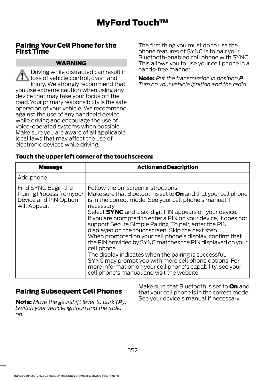 Myford touch | FORD 2015 Transit Connect User Manual | Page 355 / 428