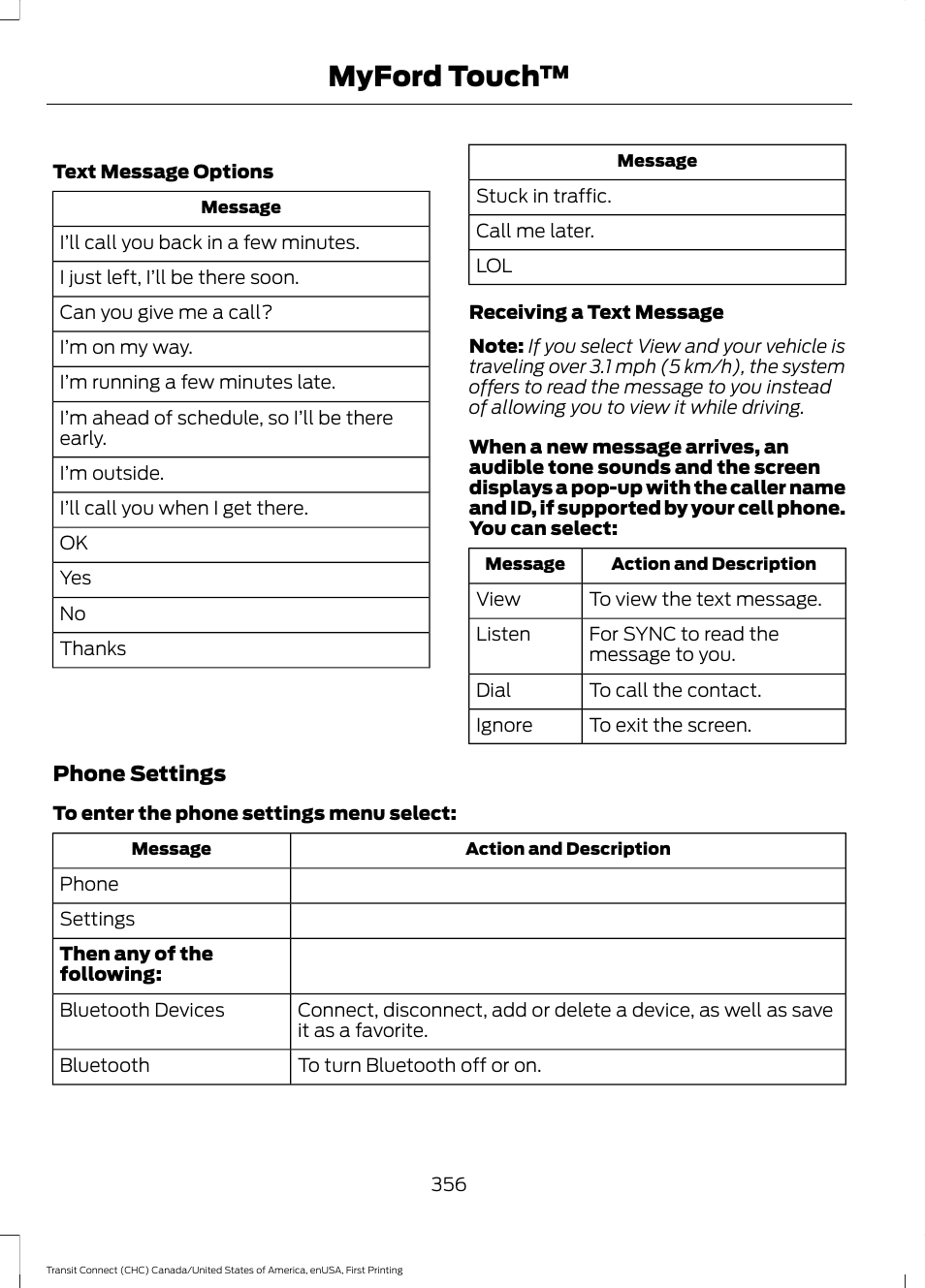 Myford touch | FORD 2015 Transit Connect User Manual | Page 359 / 428