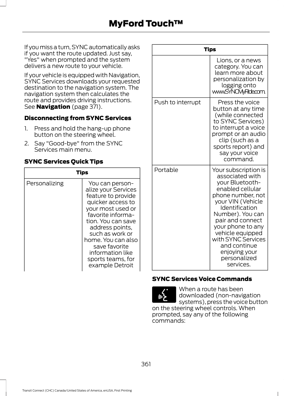 Myford touch | FORD 2015 Transit Connect User Manual | Page 364 / 428