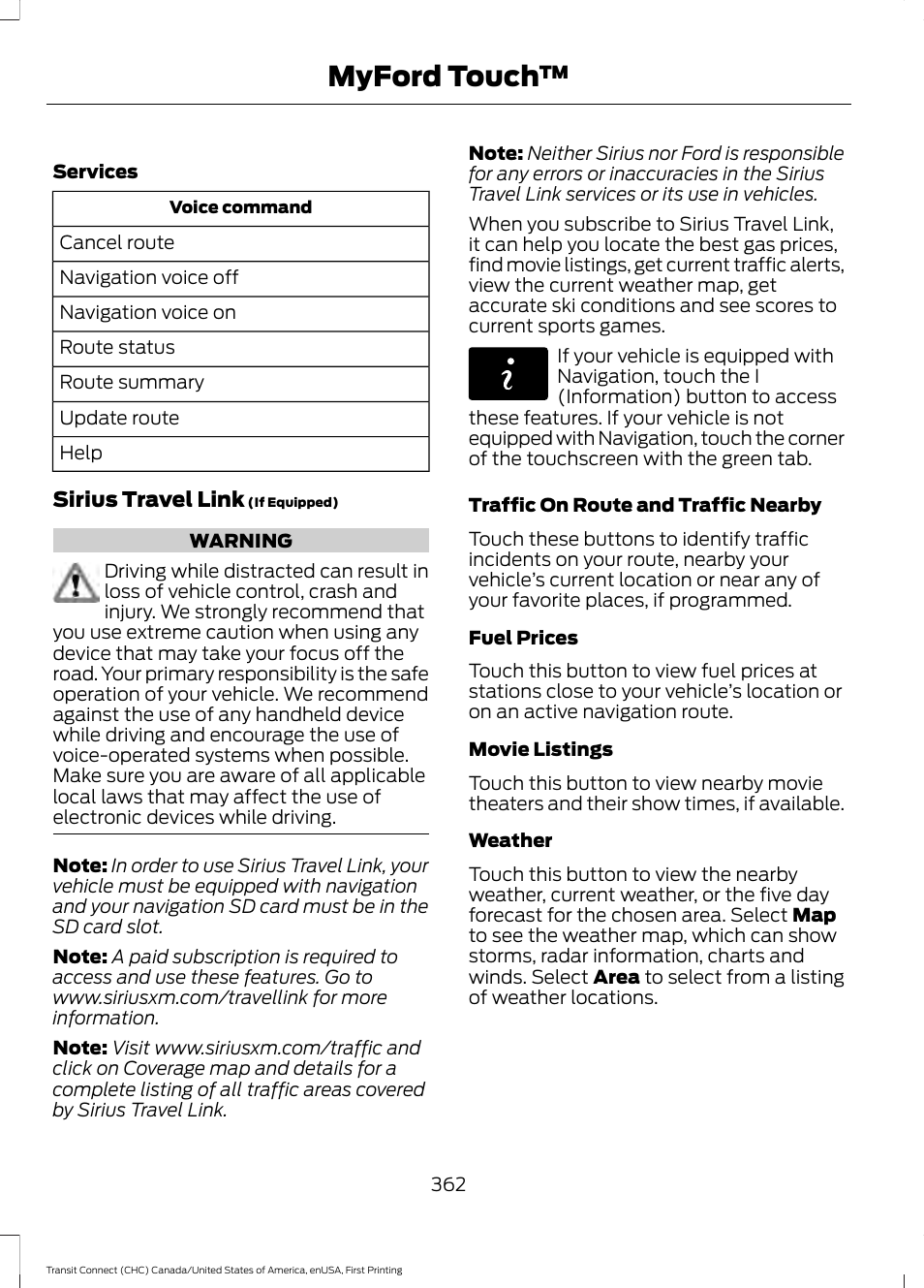 Myford touch | FORD 2015 Transit Connect User Manual | Page 365 / 428