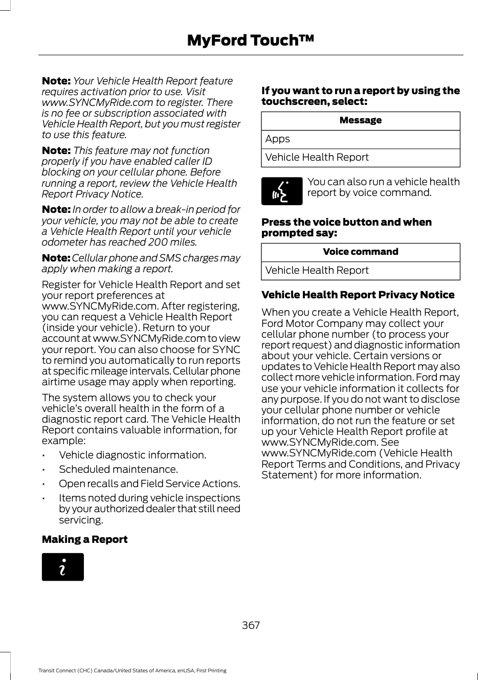 Myford touch | FORD 2015 Transit Connect User Manual | Page 370 / 428