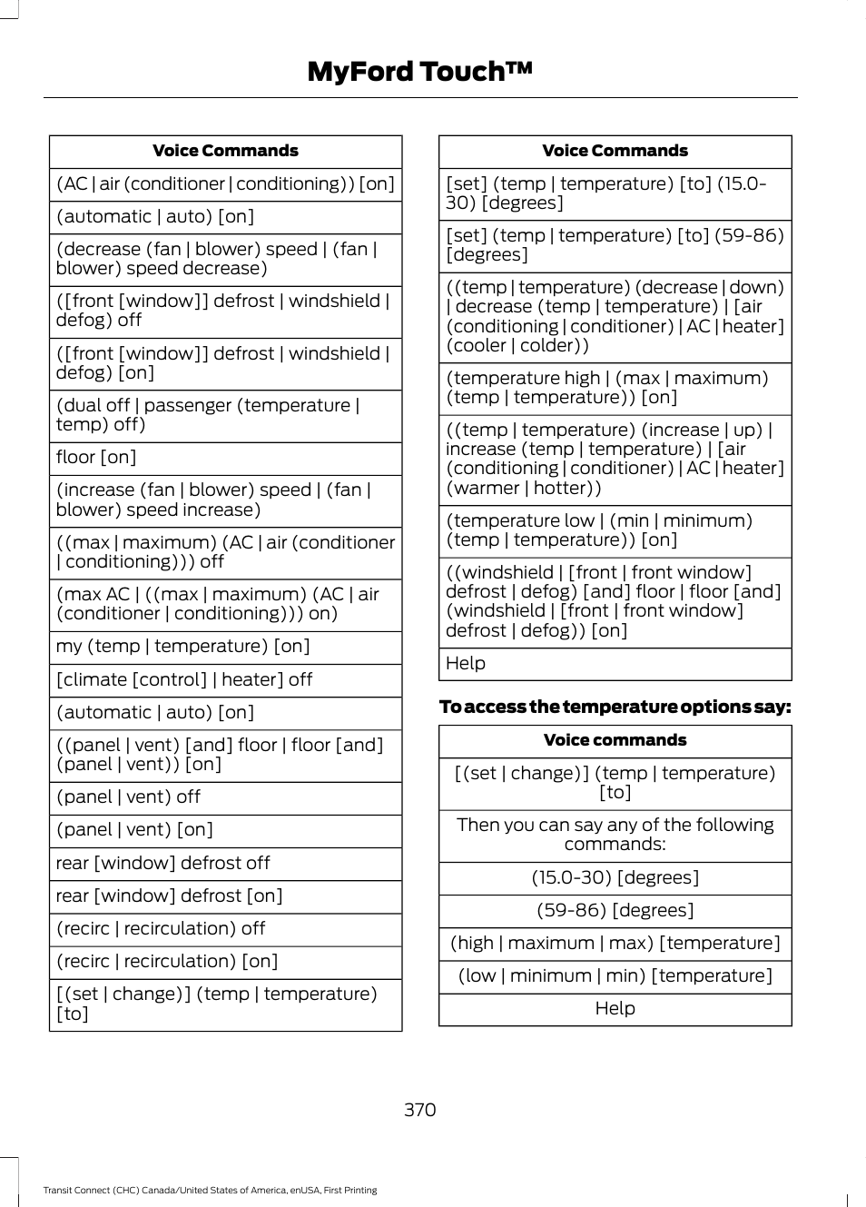 Myford touch | FORD 2015 Transit Connect User Manual | Page 373 / 428