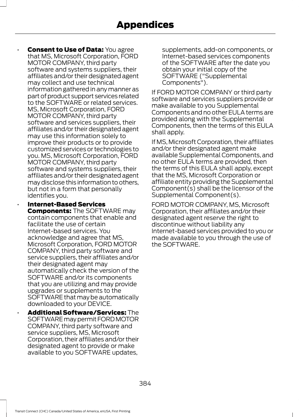 Appendices | FORD 2015 Transit Connect User Manual | Page 387 / 428