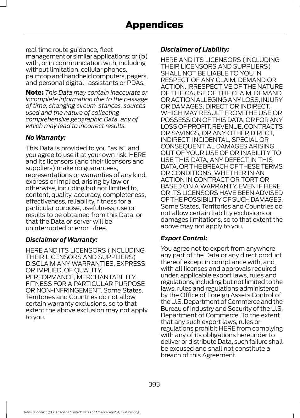 Appendices | FORD 2015 Transit Connect User Manual | Page 396 / 428