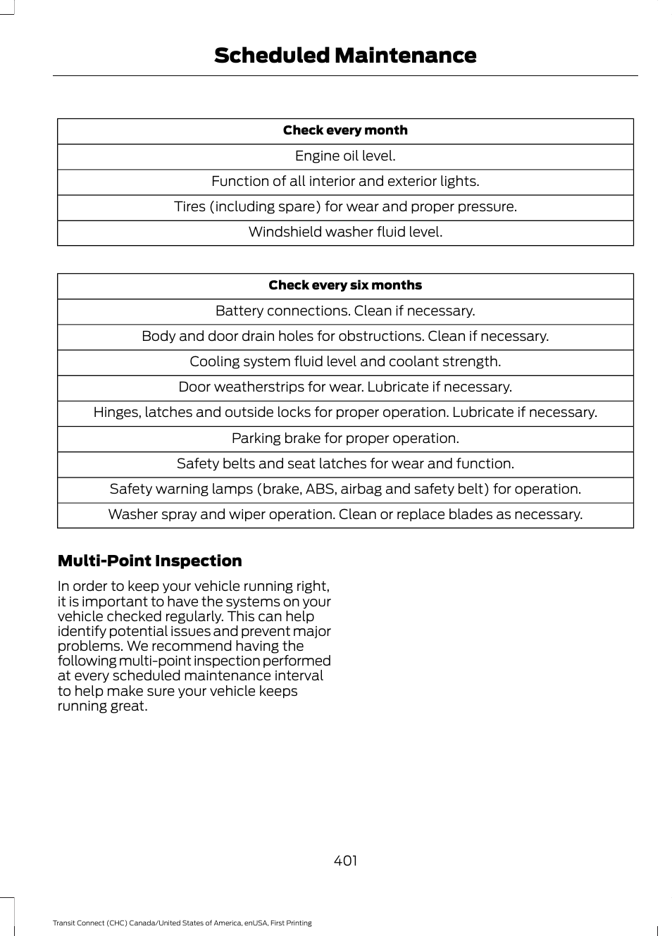 Scheduled maintenance | FORD 2015 Transit Connect User Manual | Page 404 / 428