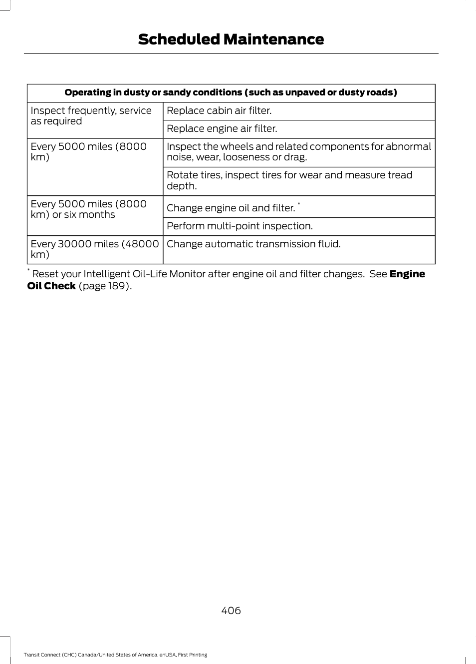 Scheduled maintenance | FORD 2015 Transit Connect User Manual | Page 409 / 428