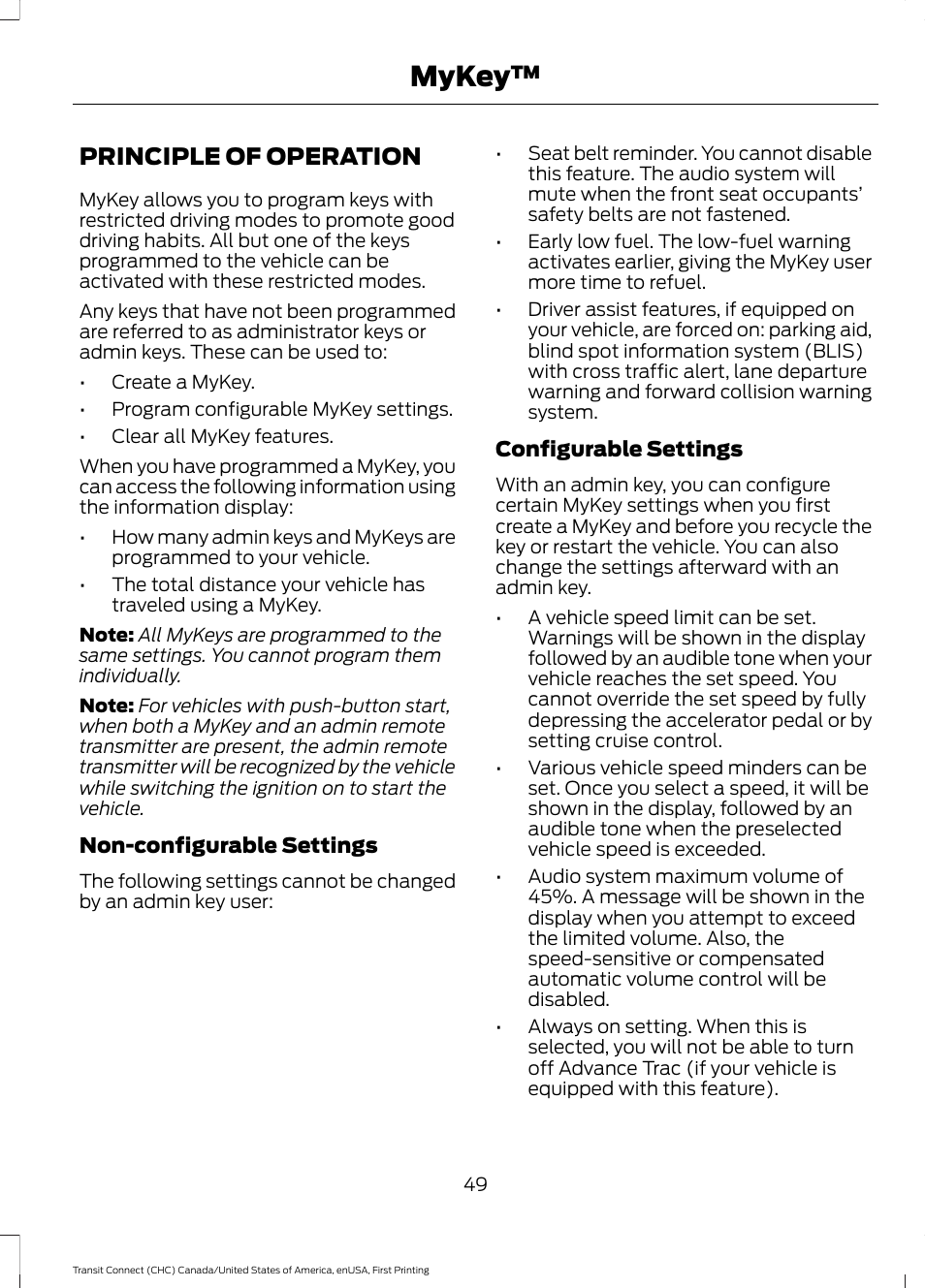 Mykey, Principle of operation | FORD 2015 Transit Connect User Manual | Page 52 / 428