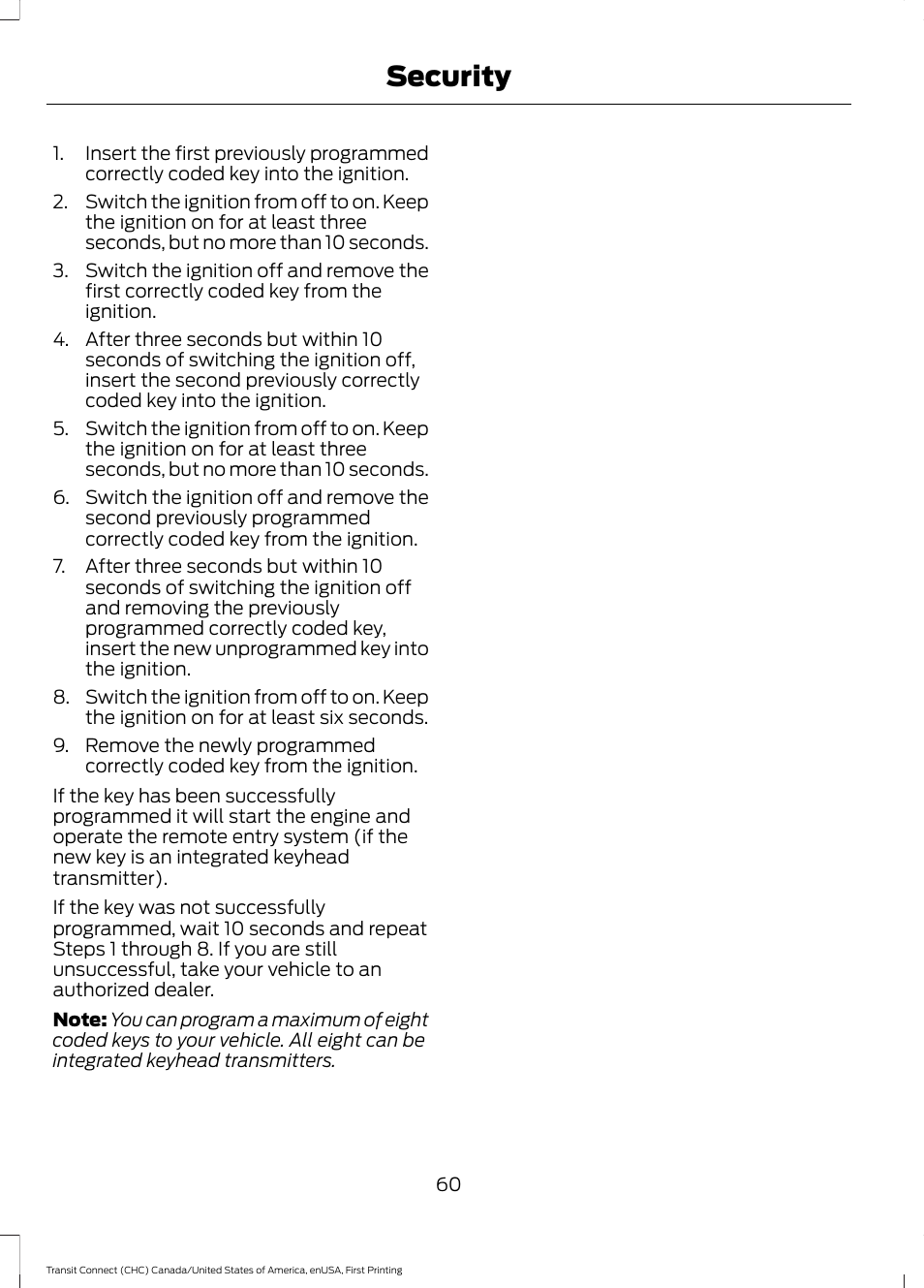 Security | FORD 2015 Transit Connect User Manual | Page 63 / 428