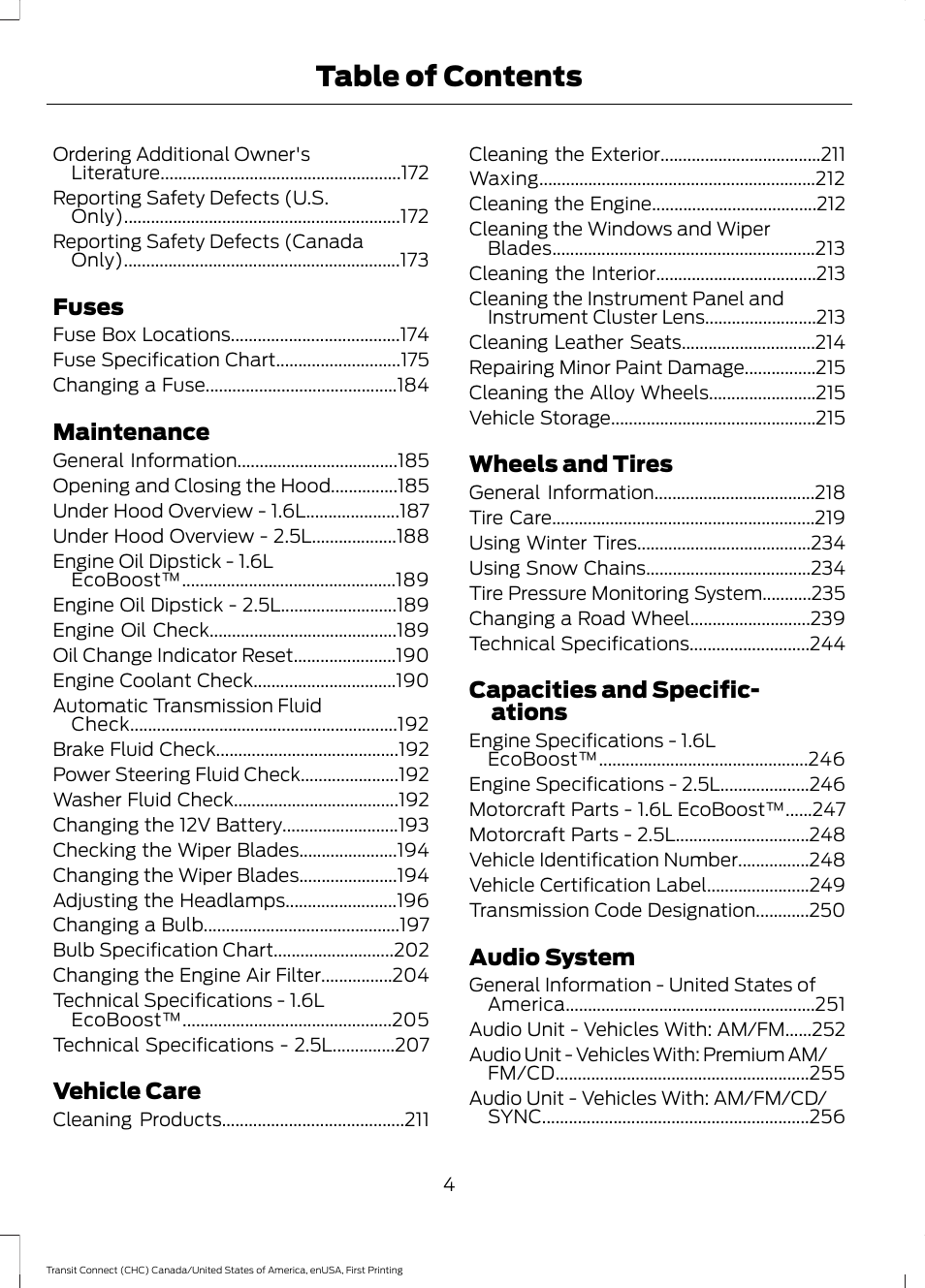 FORD 2015 Transit Connect User Manual | Page 7 / 428