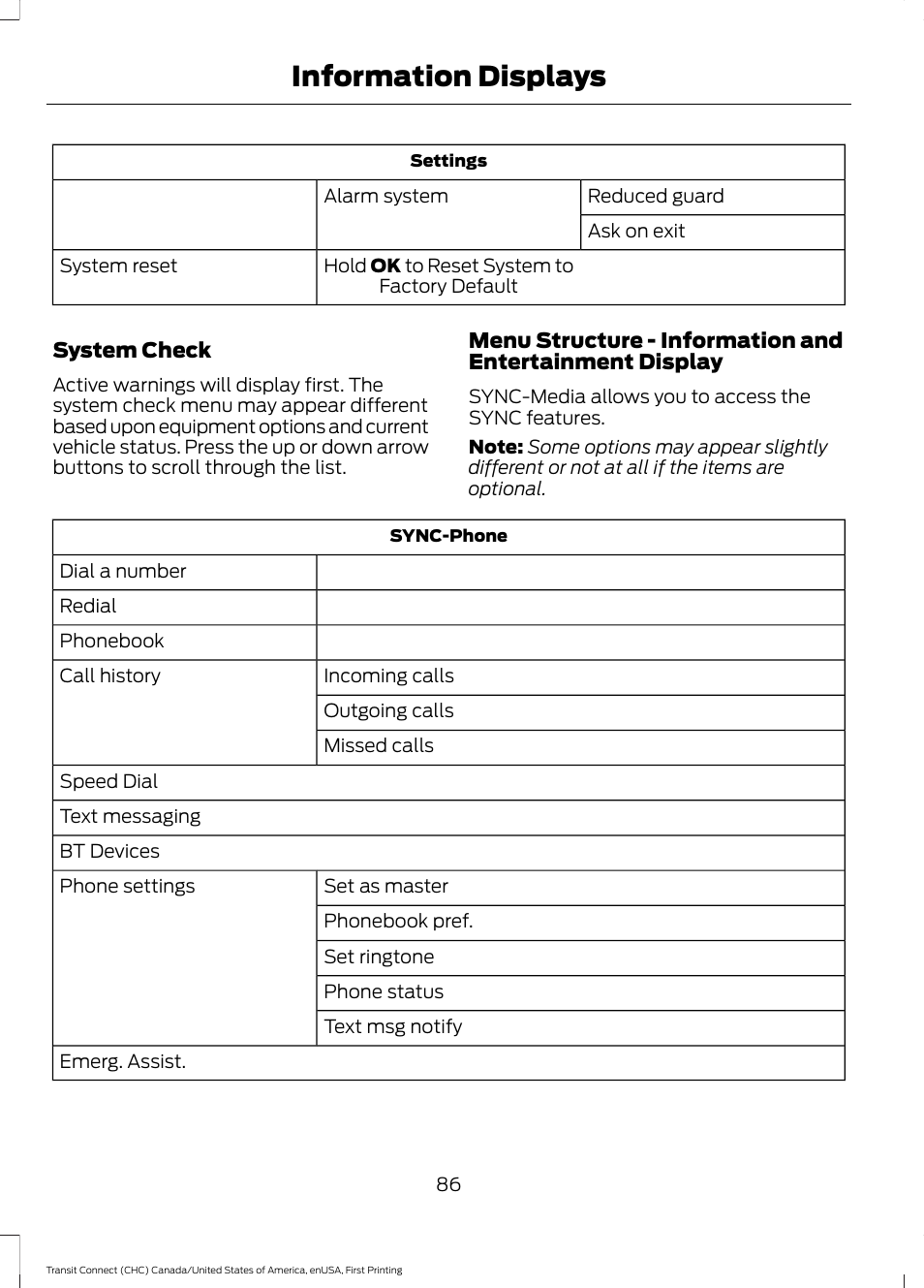 Information displays | FORD 2015 Transit Connect User Manual | Page 89 / 428