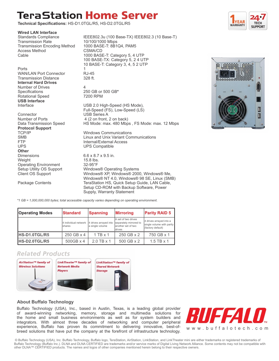 Home server | Buffalo Technology TERASTATION HS-D2.0TGL/R5 User Manual | Page 2 / 2