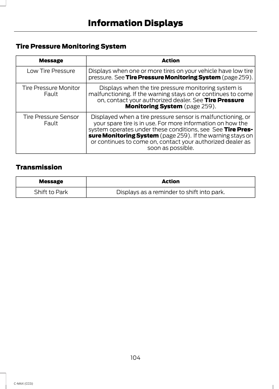 Information displays | FORD 2014 C-MAX Hybrid User Manual | Page 106 / 447