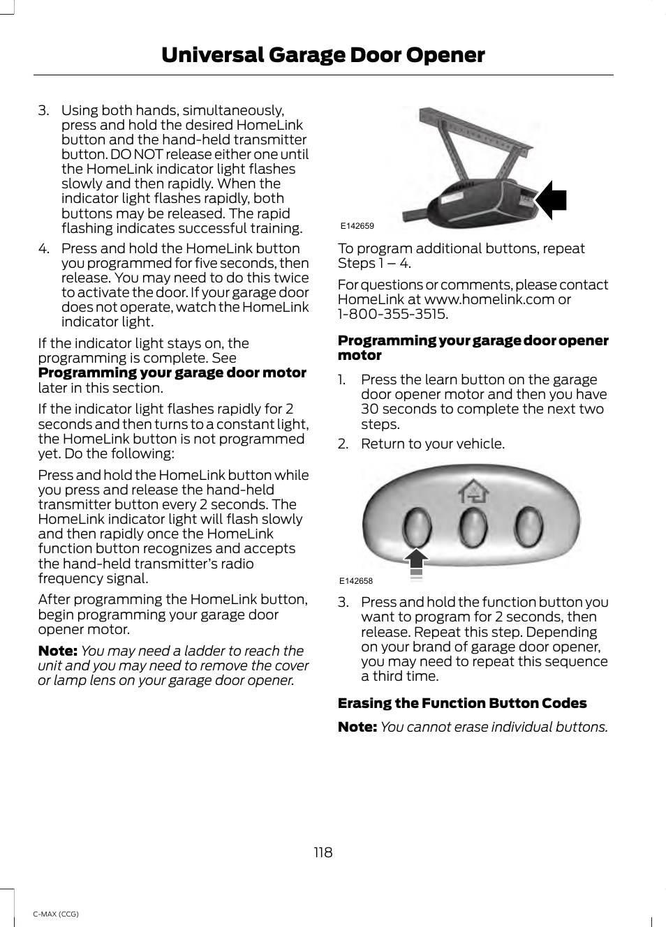 Universal garage door opener | FORD 2014 C-MAX Hybrid User Manual | Page 120 / 447