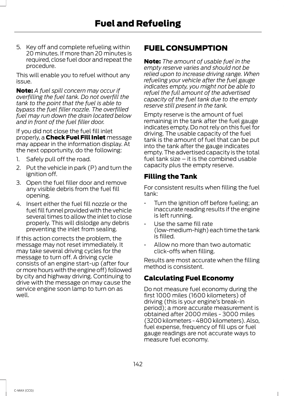 Fuel consumption, Fuel and refueling | FORD 2014 C-MAX Hybrid User Manual | Page 144 / 447