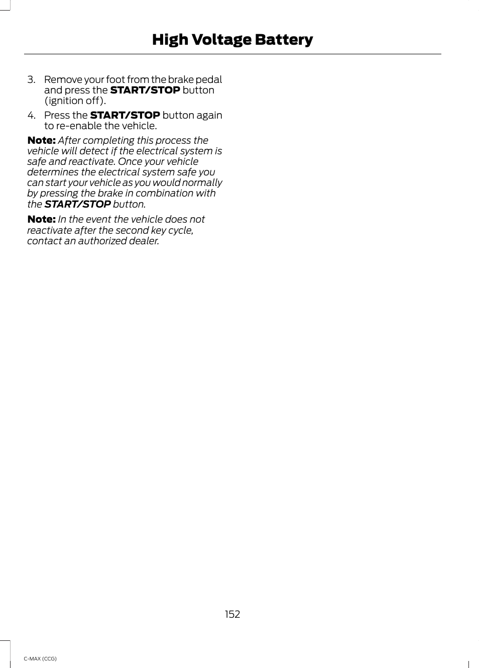 High voltage battery | FORD 2014 C-MAX Hybrid User Manual | Page 154 / 447