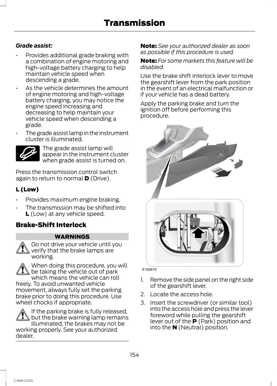 Transmission | FORD 2014 C-MAX Hybrid User Manual | Page 156 / 447