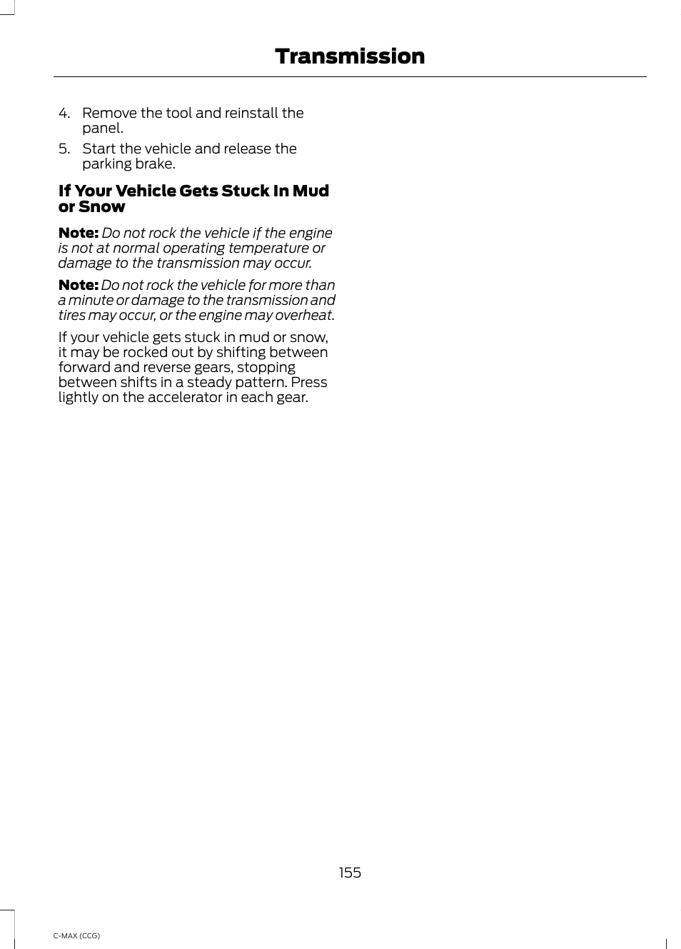 Transmission | FORD 2014 C-MAX Hybrid User Manual | Page 157 / 447