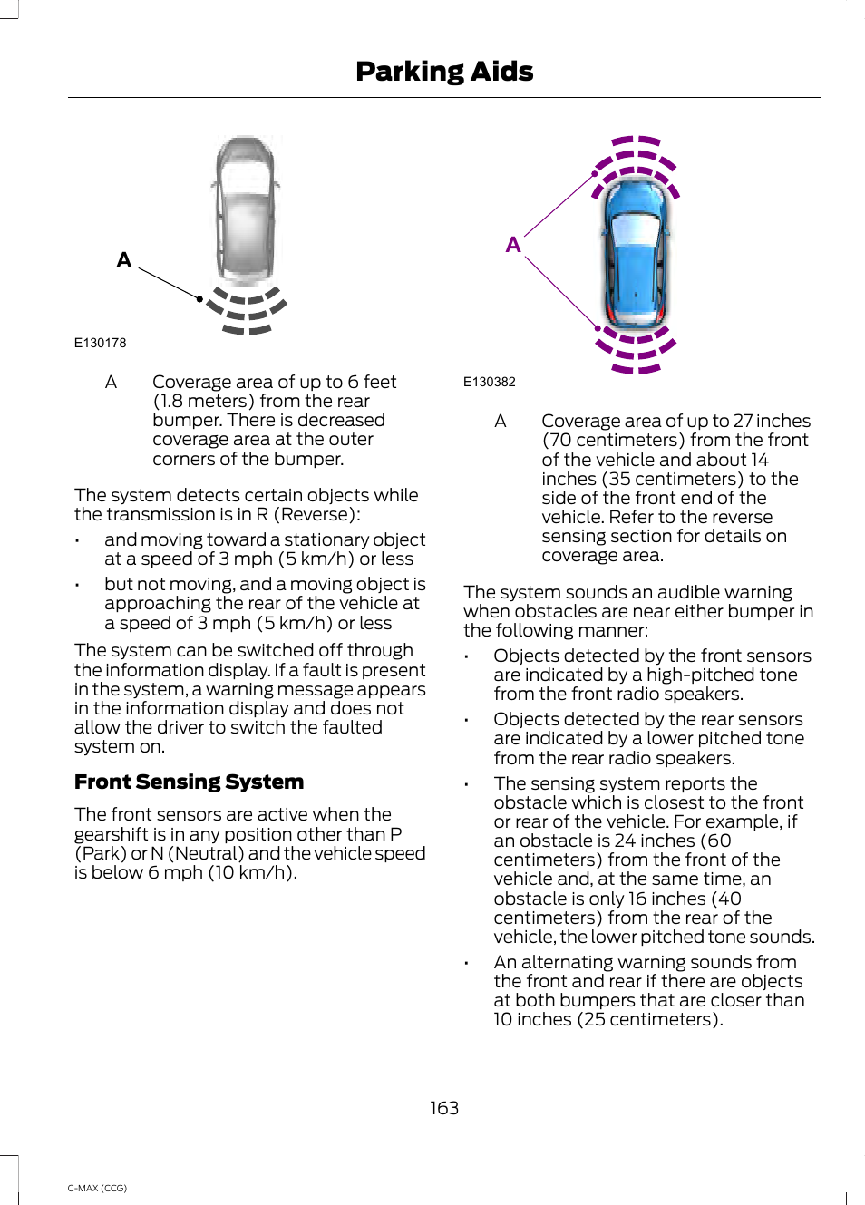 Parking aids | FORD 2014 C-MAX Hybrid User Manual | Page 165 / 447