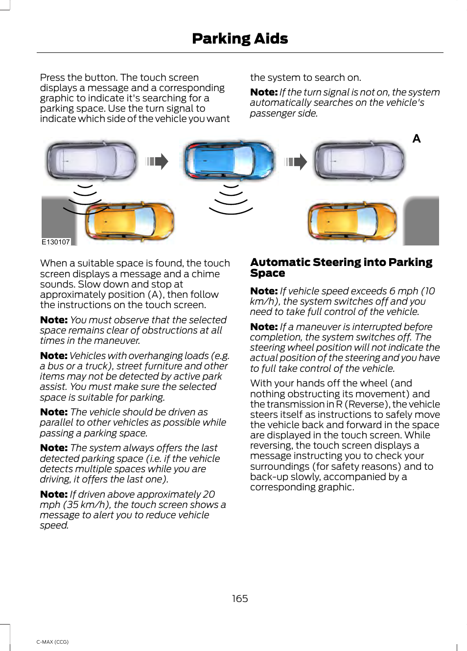 Parking aids | FORD 2014 C-MAX Hybrid User Manual | Page 167 / 447