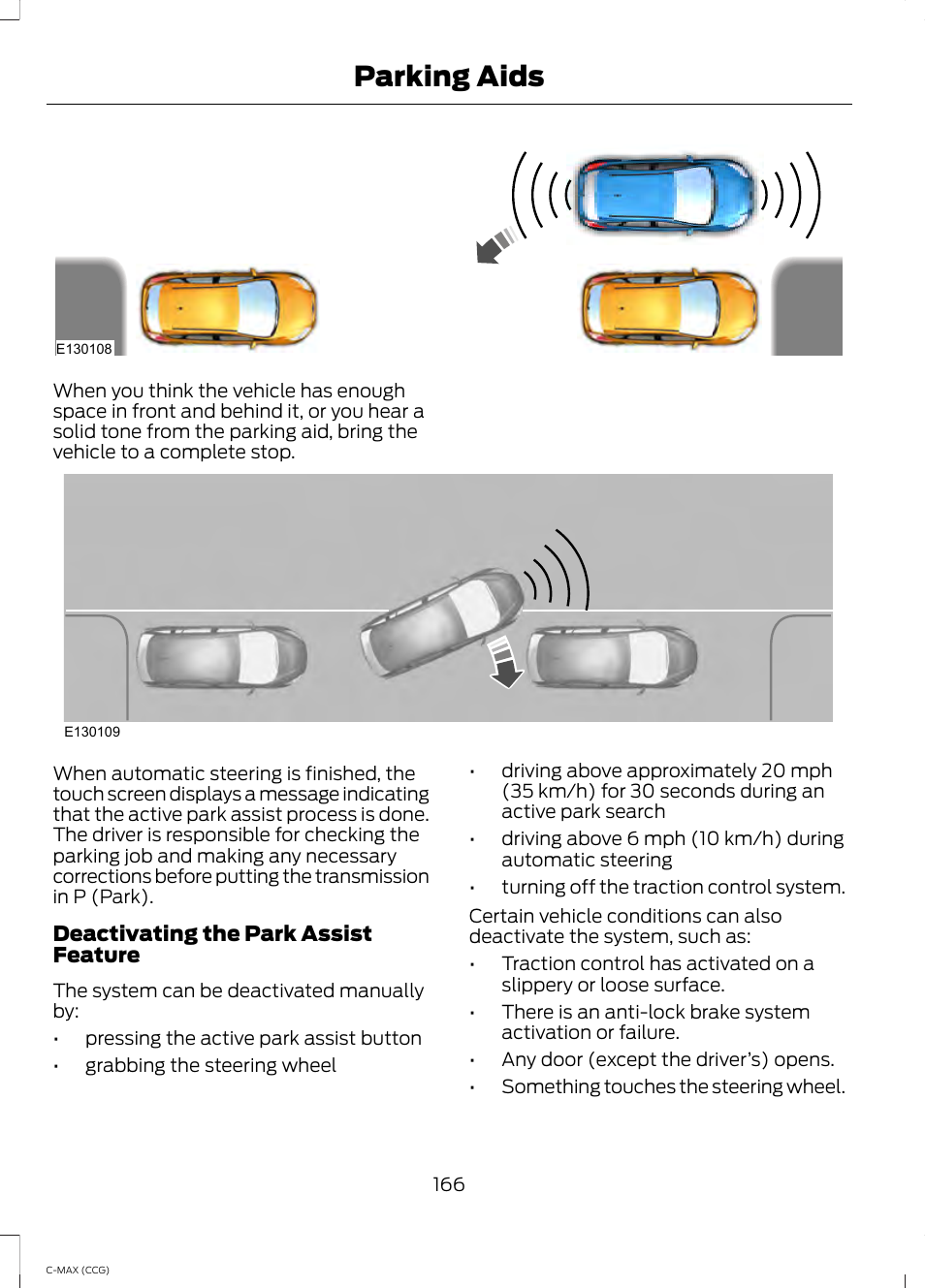 Parking aids | FORD 2014 C-MAX Hybrid User Manual | Page 168 / 447