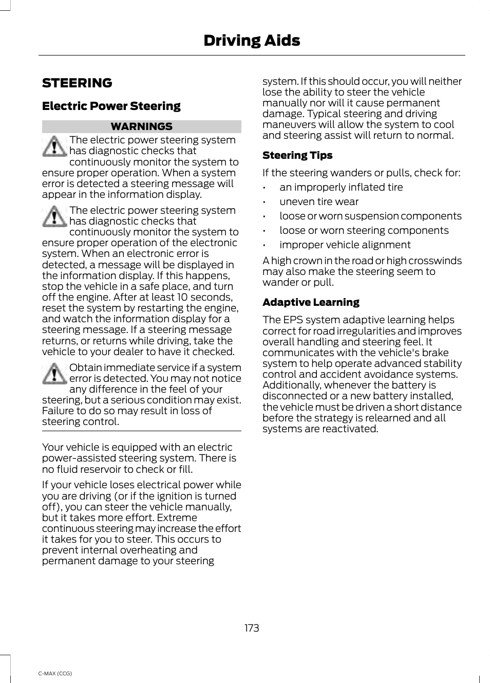 Driving aids, Steering | FORD 2014 C-MAX Hybrid User Manual | Page 175 / 447